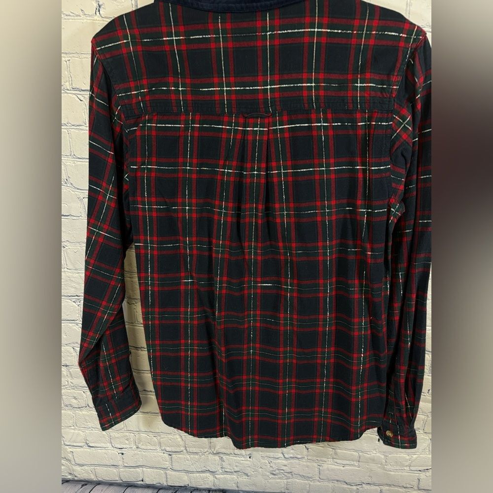 Bobbie Brooks Velvet Collar Embroidered Plaid Holiday Button Up 80s Top Size S - Picture 2 of 8